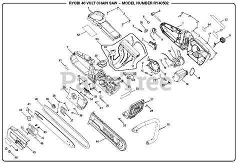 Ryobi RY 40502 - Ryobi Chainsaw, 40 Volt, Revision 07 (2017-03) General Assembly Parts Lookup ...