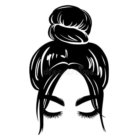 Messy Hair Bun, Vector Woman Silhouette. Beautiful Girl Drawing Illustration. Female Hairstyle ...