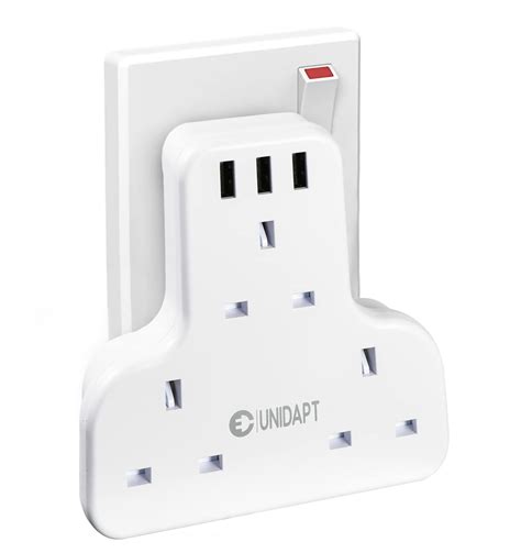 Buy Unidapt Socket Extensions Adapter with 3 USB, 3 Way Plug Adaptor UK, Multi Plug Extender ...