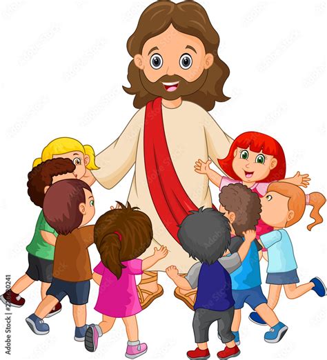 Cartoon Jesus Christ being surrounded by children Stock Vector | Adobe Stock