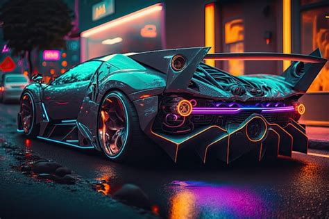 Premium AI Image | A futuristic car with neon lights and the word ...