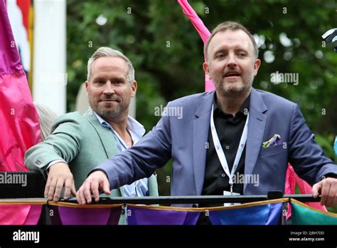 The comedian and actor Chris McCausland on an open top bus at the 2022 ...