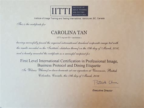 IITTI First Level International Certificate in Professional Image, Business Protocol & Dining ...