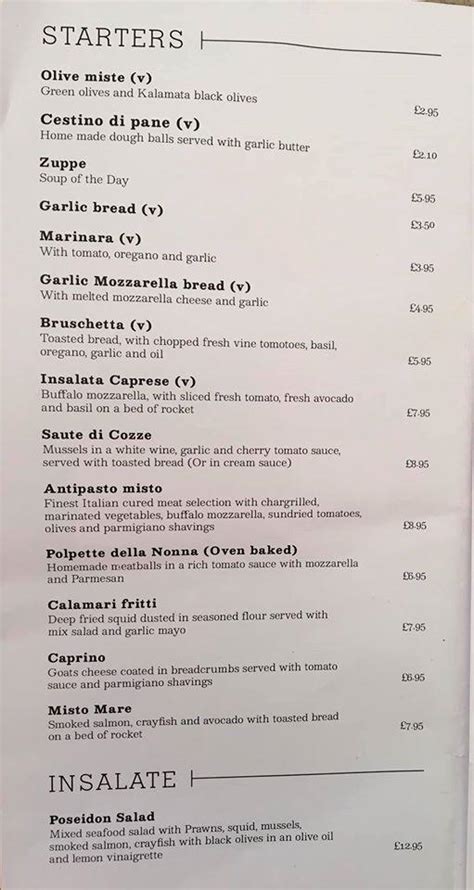 Menu at Sardinia - Italian Restaurant Broadstairs, Broadstairs