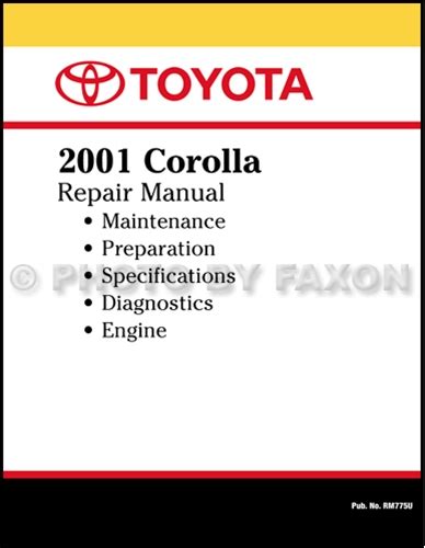 2001 Toyota Corolla Repair Manual Original