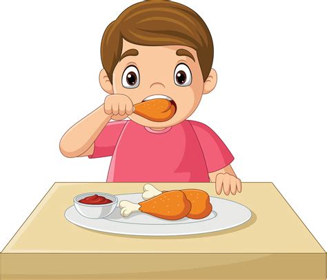 niño pequeño de dibujos animados comiendo pollo frito 8733798 Vector en ...