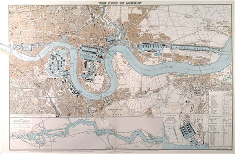 THE PORT OF LONDON . Large map of the Dock areas of London between St. Katherine s Dock, West ...