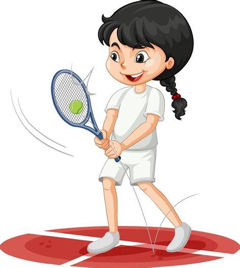 Cute girl playing tennis cartoon character isolated 3112414 Vector Art ...