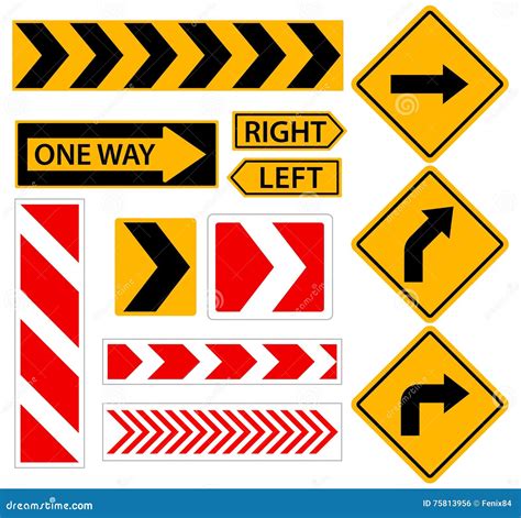 Right Turn. Road Sign with Arrow. Set of Vector Illustrations. Stock Vector - Illustration of ...