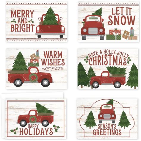 24 Red Truck Christmas Holiday Cards Bulk With Envelopes - Happy Holid – Hadley Designs