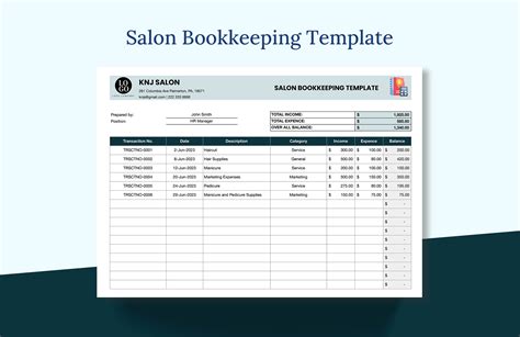 Salon Bookkeeping Template - Google Sheets, Excel | Template.net