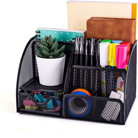 MDHAND Office Desk Organizer and Accessories, Mesh Desk Organizer with 6 Compartments + Drawer ...
