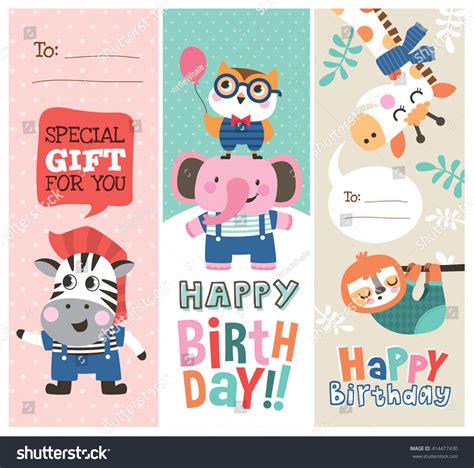 Set Birthday Cards Cute Animals Stock Vector (Royalty Free) 414477430 | Shutterstock