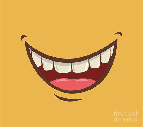 Mouth Face Yellow Cartoon Smile Teeth Happy Emotion Tongue Digital Art by Noirty Designs - Fine ...