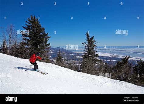 Canada, Quebec Province, Famous Mont-Sainte-Anne ski resort, skier ...