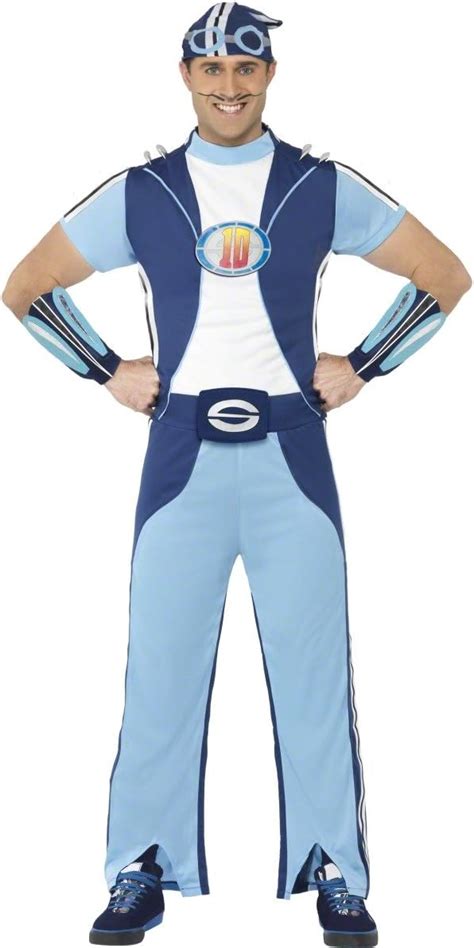 Smiffys LazyTown Sportacus Costume with Top Trousers Hat and Arm Cuffs ...