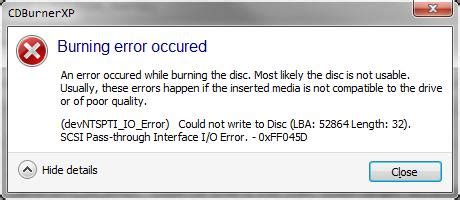 CDBurnerXP error occured while writing the disc - Techyv.com