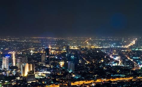 Premium Photo | Skyline view and car light trails from the top of king power mahanakhon at night