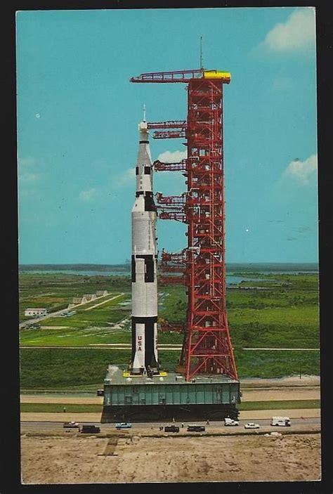 Postcard of Apollo/Saturn V Facilities Vehicle on Giant Transporter on way to launch pad ...