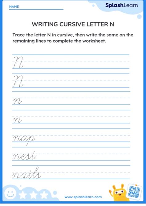 Cursive Letter N: Trace and Write the Letters — Printable ELA Worksheet