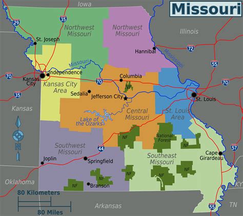 Regions Of Missouri Map | Time Zones Map