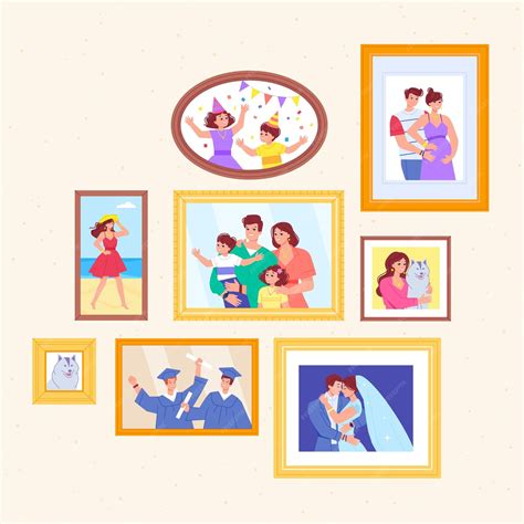 Premium Vector | Family photographs Families photo in frame on wall ...