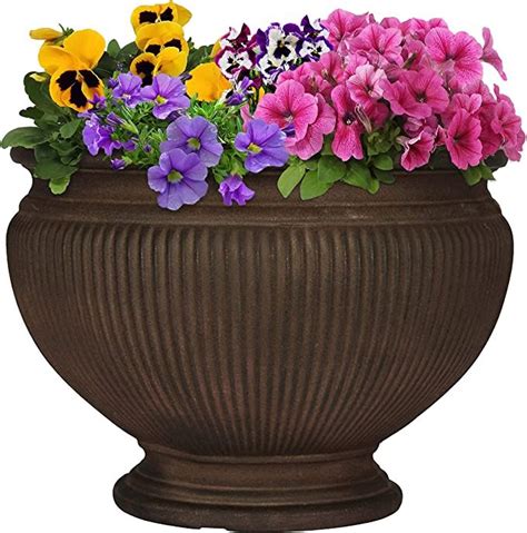 Sunnydaze Elizabeth Ribbed Urn Planter Flower Pot Outdoor/Indoor Extra-Durable Double-Walled ...