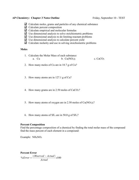 AP Chemistry: Chapter 3 Notes Outline