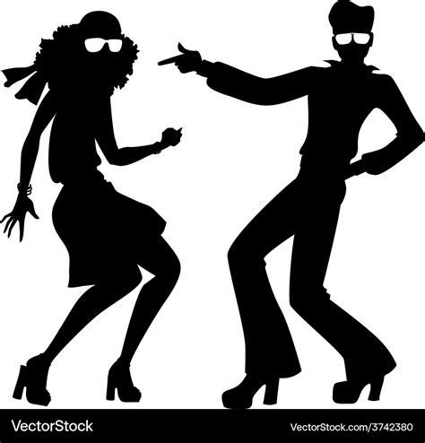 Disco dancers silhouette Royalty Free Vector Image