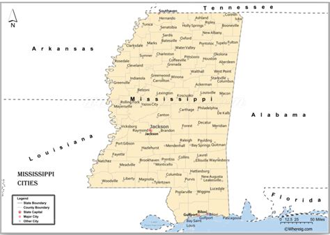 Map of Cities in Mississippi, List of Mississippi Cities by Population - Whereig.com