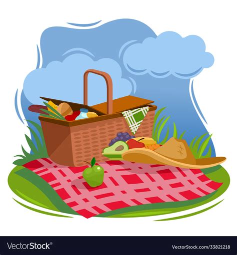 Cartoon color summer picnic basket concept Vector Image