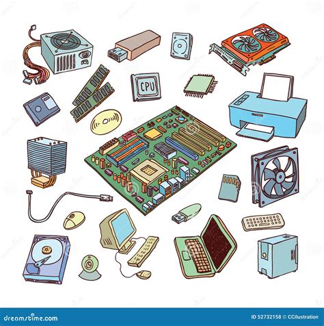 Computer Hardware Icons. PC Components Stock Vector - Illustration of ...