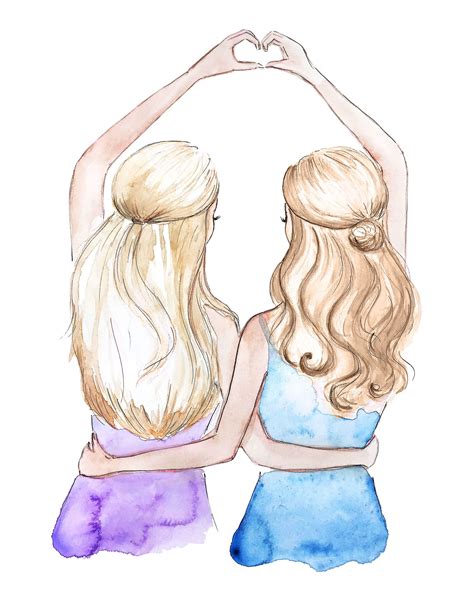 Best Friend Gift, Besties Illustration, fashion illustration by Elena ...