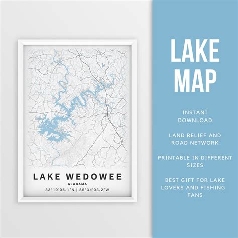 Printable Map of Lake Wedowee Alabama R. L. Harris Reservoir Instant Download Lake Map Map ...