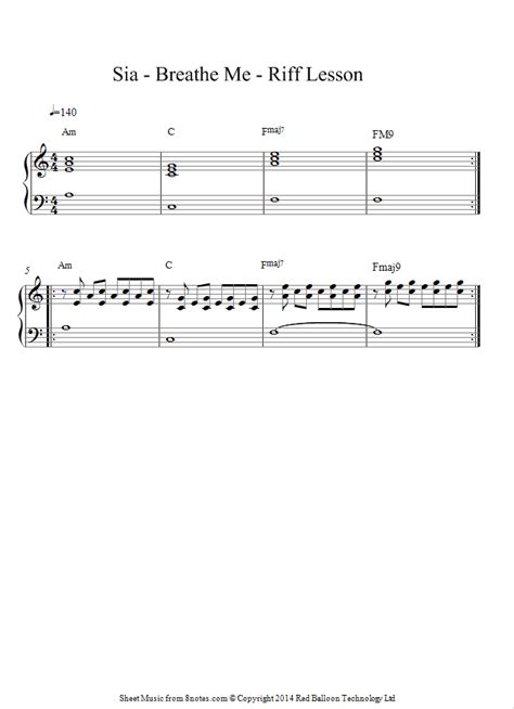 Sia - Breathe Me for Piano Riff Lesson - 8notes.com