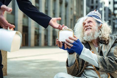 Charity Man Encouraging Other People Giving Food for Homeless Stock Image - Image of dirty ...