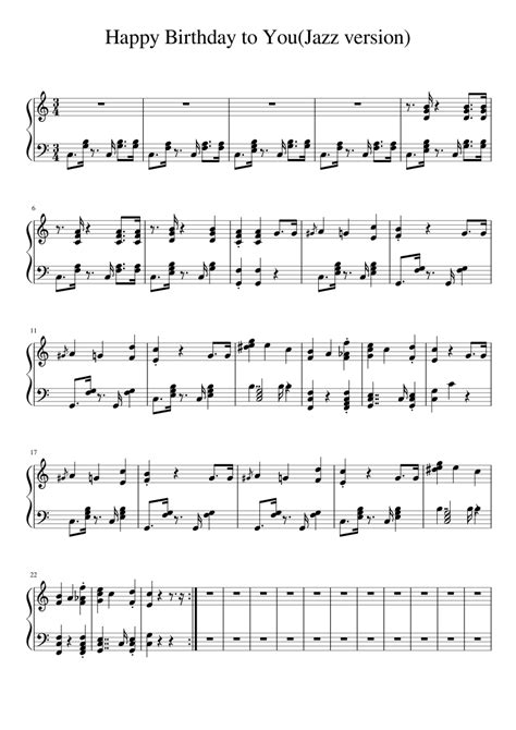 Happy Birthday to You(Jazz version) sheet music for Piano download free ...