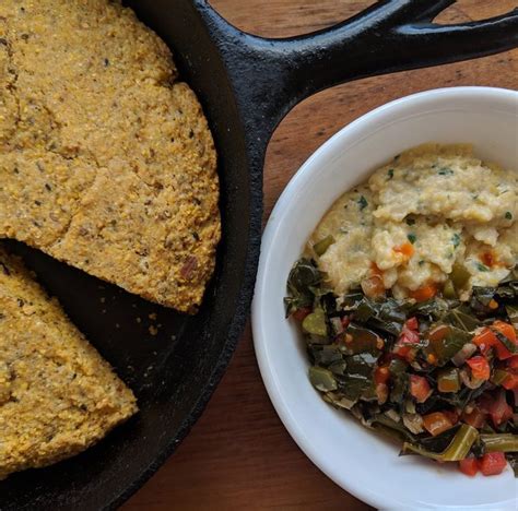 Cornbread, collard greens, and grits. First time cooking any of it and ...