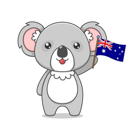 Premium Vector | Cute koala character holding australia flag