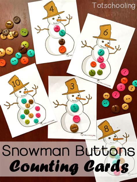 Snowman Buttons: Free Printable Counting Cards | Totschooling - Toddler ...