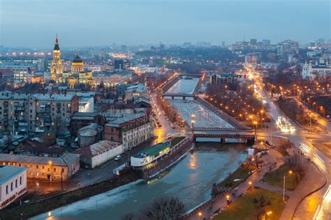 Evening In Kharkiv Winter Park And Street Lamp. Christmas City Lights Stock Image - Image of ...