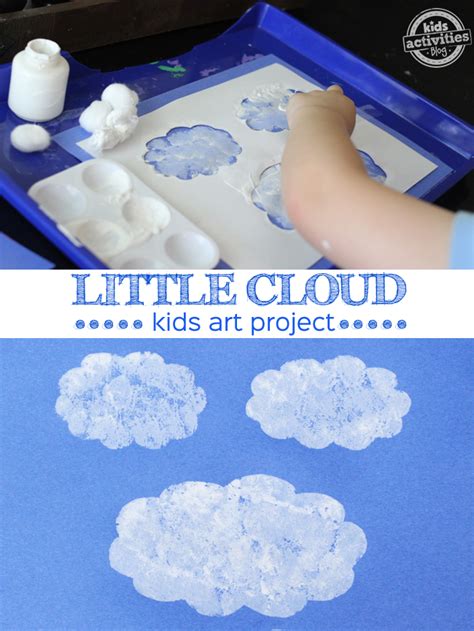 Here's an art project inspired by Eric Carle's book 'Little Cloud'. Cut out cloud shapes on a ...