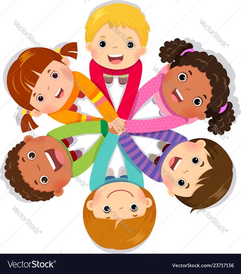 Group of children putting hands together Vector Image