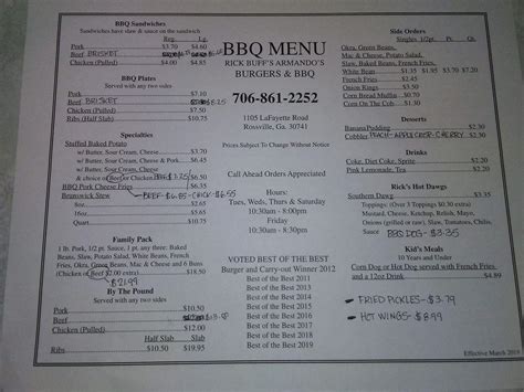 Menu at Hog Heaven Barbecue, Rossville