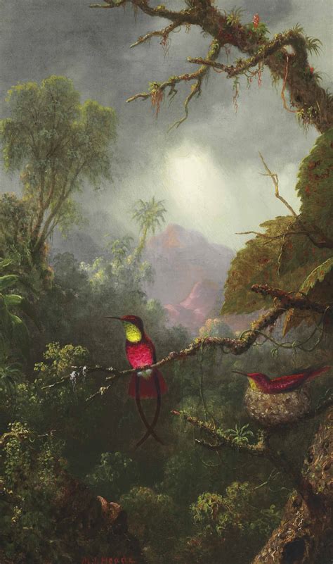 Martin Johnson Heade (1819-1904) , Nesting Hummingbirds, Brazilian Landscape | Christie's