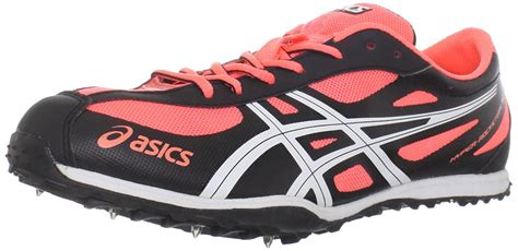 a black and orange shoe with white lettering on the side, which reads asics