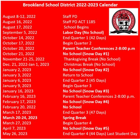 Brookland Public Schools Calendar 2023 and 2024 - PublicHolidays.com