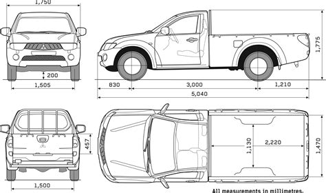 2008 Mitsubishi L200 Single Cab Pickup Truck blueprints free - Outlines