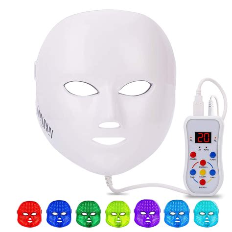 NEWKEY Led Face Mask Light Therapy, 7 Led Light Therapy Facial Skin Care Mask - Blue & Red Light ...