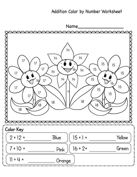 Addition flowers color by number - Download, Print Now!